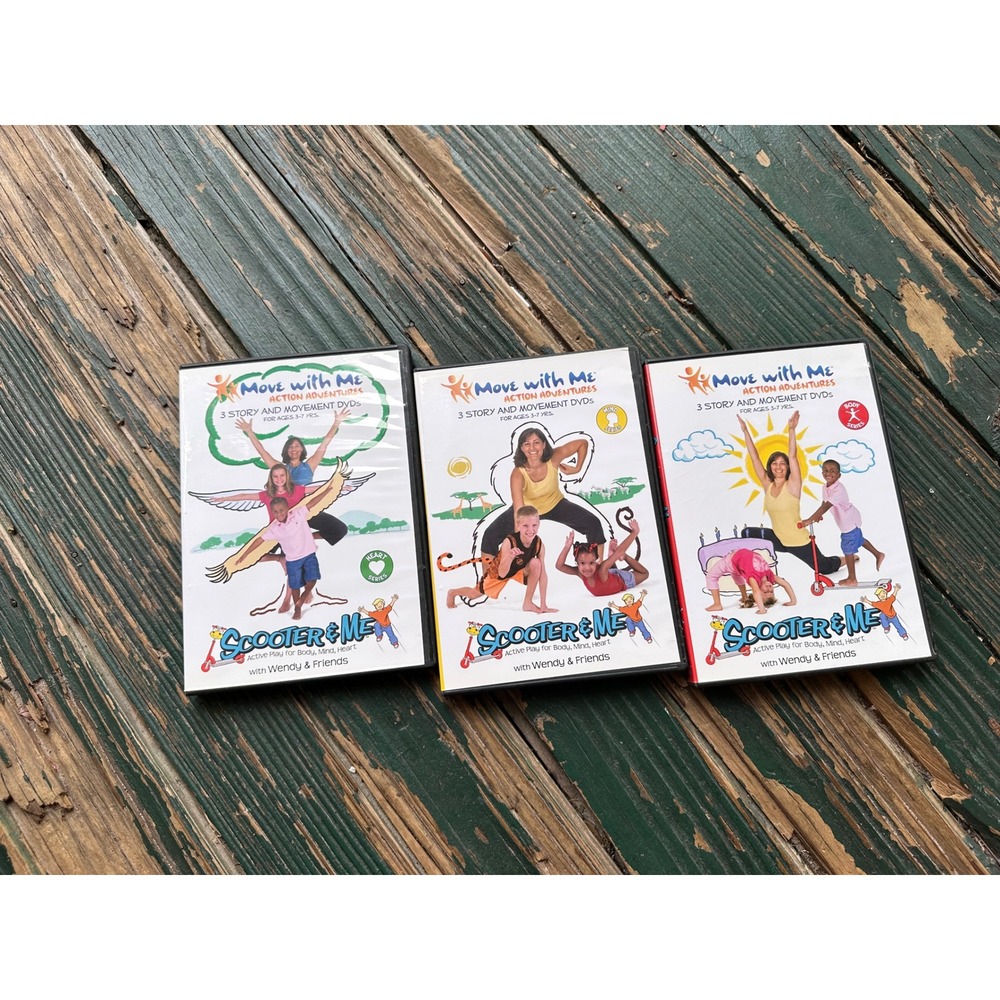 Move with Me Scooter & Me 3 DVD Set Action Adventures Body Mind Heart Series